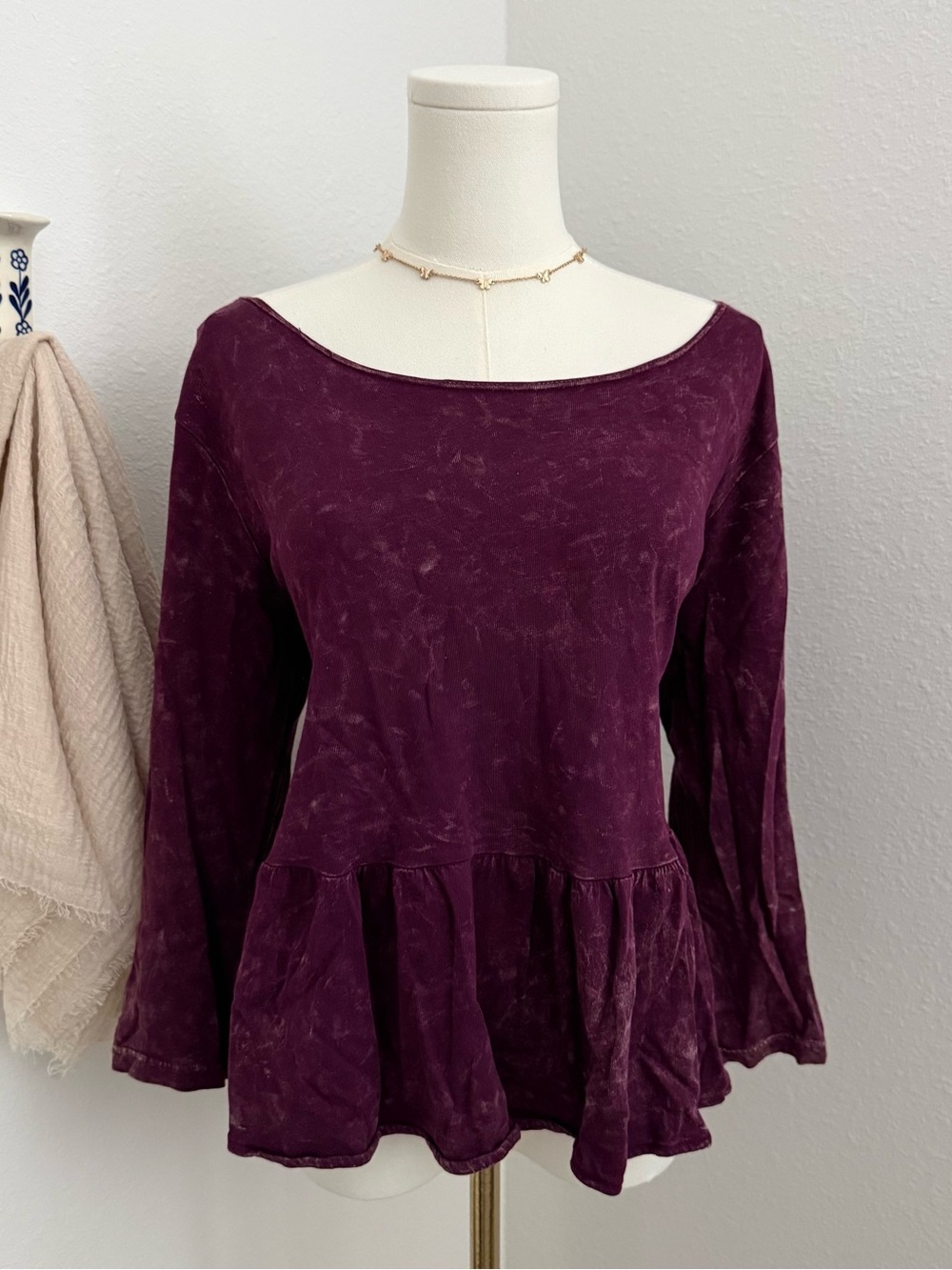 We The Free Purple Mineral Wash Peplum Top Size Large